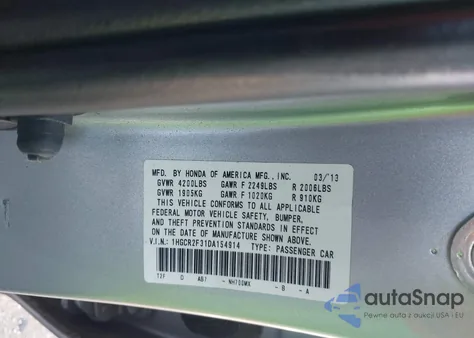 2013 Honda Accord Lx из США, поврежденный, VIN 1HGCR2F31DA154914